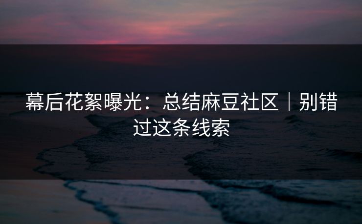 幕后花絮曝光：总结麻豆社区｜别错过这条线索
