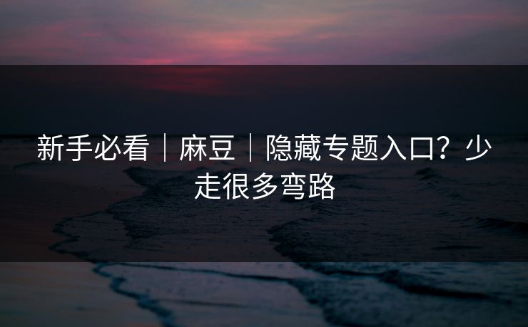 新手必看｜麻豆｜隐藏专题入口？少走很多弯路