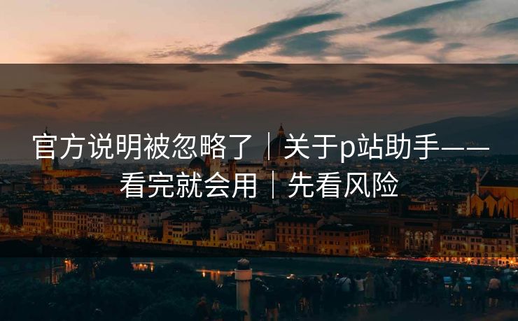 官方说明被忽略了｜关于p站助手——看完就会用｜先看风险